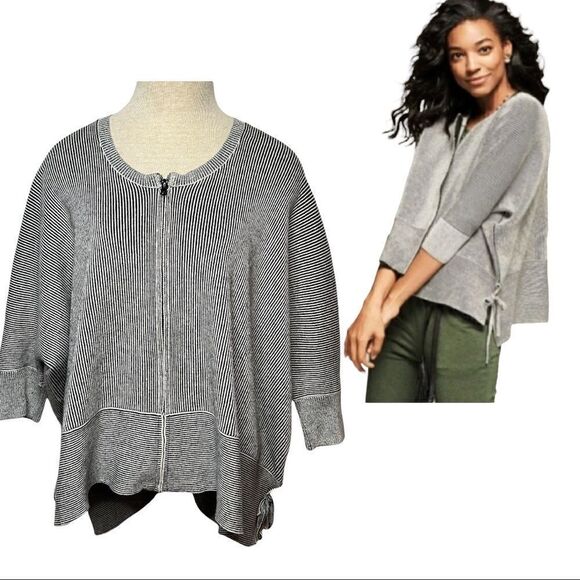 CAbi Cupids Cardi Sweater Style 3526 Zip Front Striped Boxy Oversized Cardigan M - Picture 1 of 8